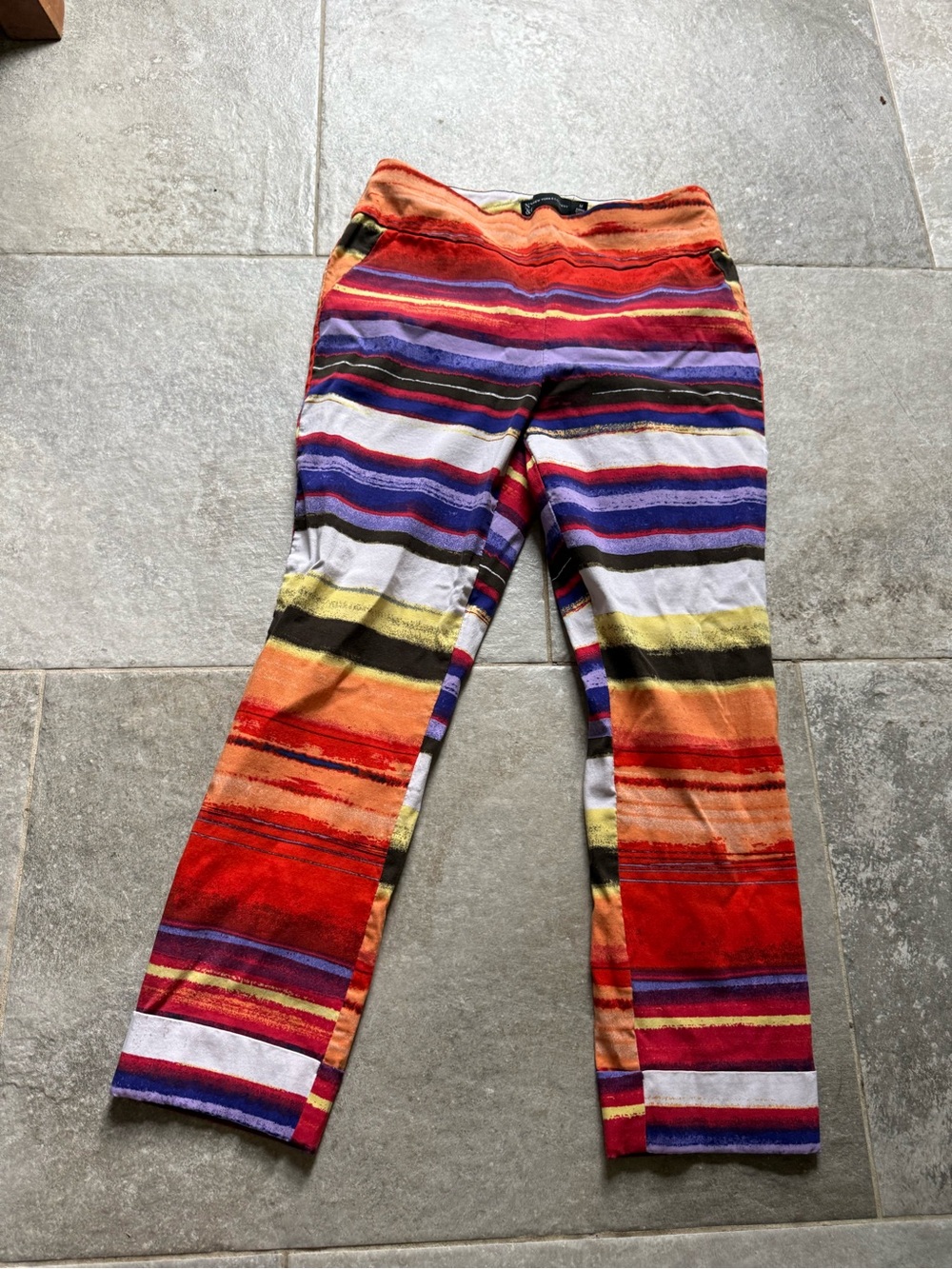 New York & Company Multicolor Striped Ankle Pants - Red, Orange, Purple